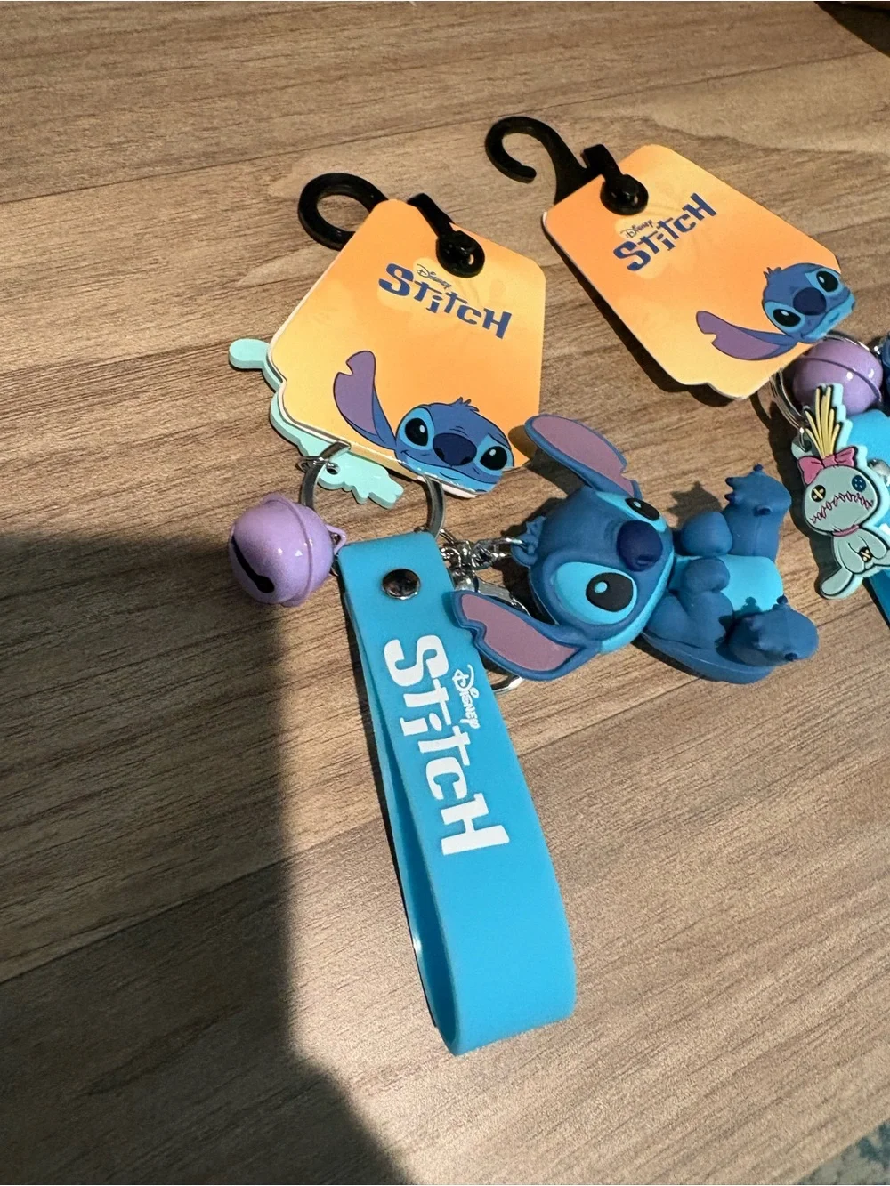 Disney Blue Stitch Silicone Keychain Wrist Strap with Purple Bell Charm - get 4